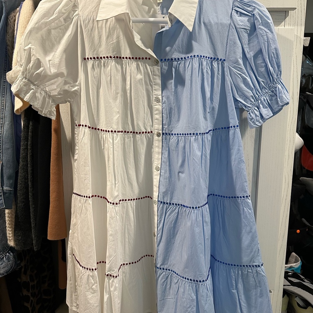 Peach Love California White and Light Blue Dress
